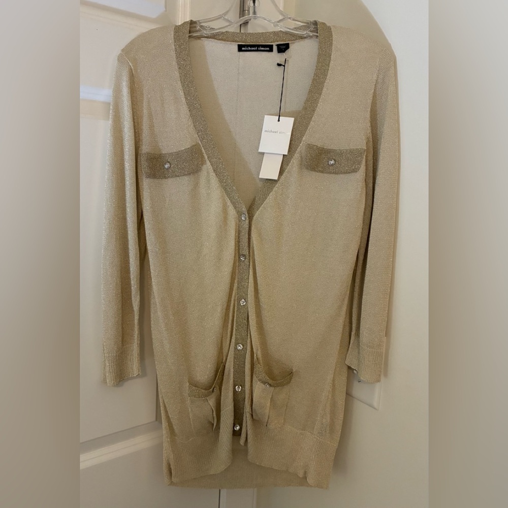 NEW! Michael Simon Shimmering Gold Cardigan